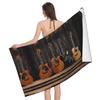 Vintage Guitar Pattern Print Sand Free Beach Towel Quick Dry Absorbent Music Theme Bath Towel for Pool Swimming Bathroom Beach