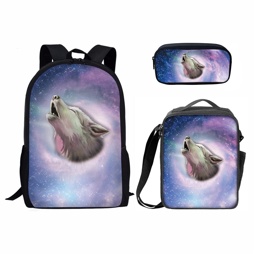 Classico Popolare Divertente Cielo Stellato Animale Stampa 3D Set da 3 pz Zaino per Studenti Zaino per Laptop Zaino Giornaliero Borsa Pranzo Astuccio