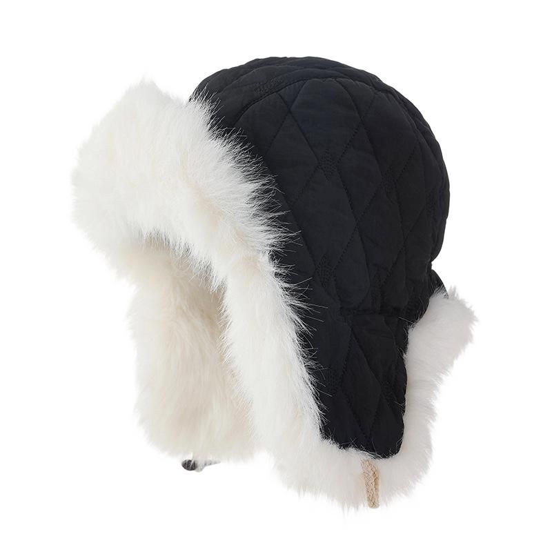 Winter hat female rabbit hair plush headgear plush thickened cold and windproof ear protection warm cap