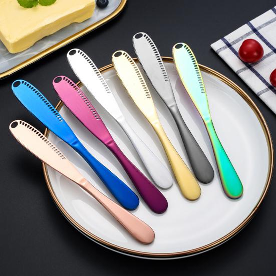 Stainless Steel Butter Scraper Cheese Knife Jam Spreader with Serrated Blade Ergonomic Handle for Cutting Hard Butter Spreading Cream Baking And