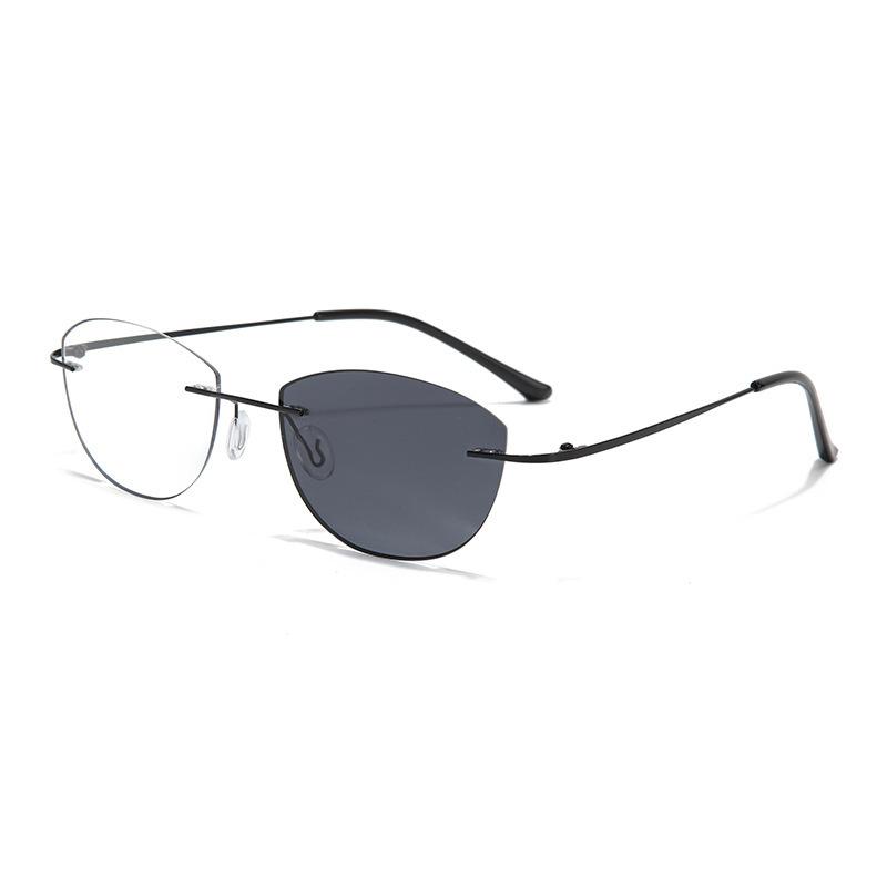 High-intelligence cat's eye rimless glasses frame, ultra-light retro high-end color-changing gray glasses frame, can be equipped with myopia glasses
