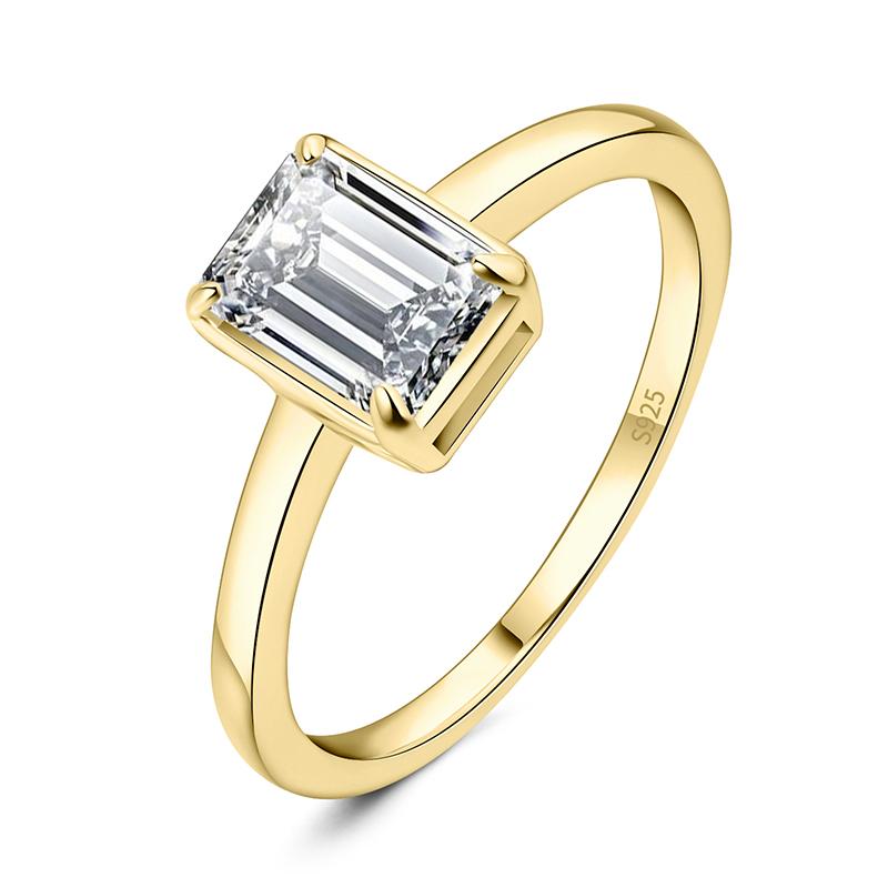 

JewelryPalace Moissanite D Color 1ct Emerald Cut 925 Silver Solitaire Wedding Ring for Woman Yellow Rose Gold Plated 5