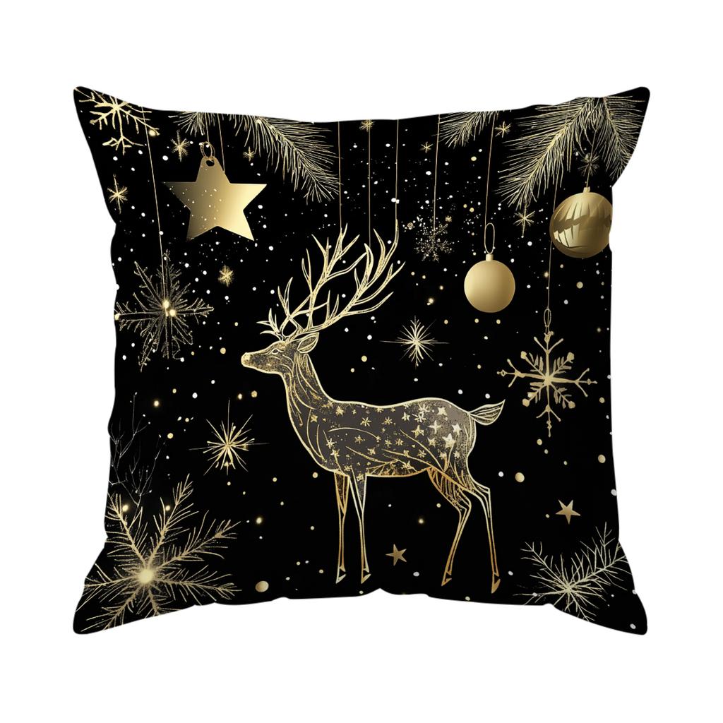 Black Gold Christmas Theme Pillowcase Bedroom Cushion Cover 100% Polyester Living Room Cushion Pillowcase Home Decor