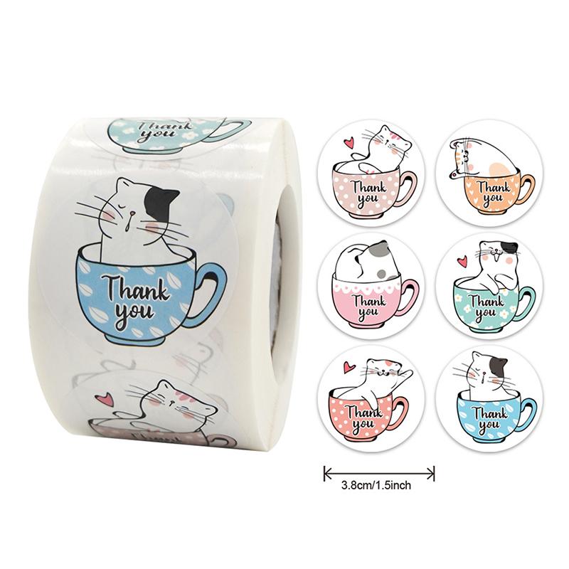 Thank You Stickers Kawaii Kids 500pcs Cartoon Tape Sticker Rolls for Packaging