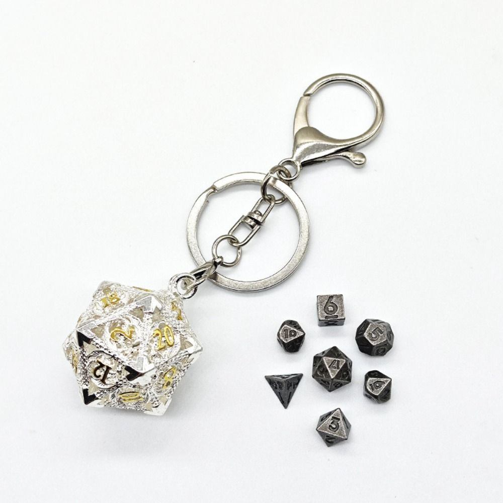 1 Set 20-sided Hollow Metal Dice Keychain DND Polyhedral Dice Keychain  RPG Game