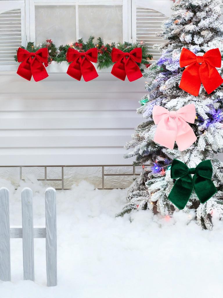 1 piece Christmas Decorations: Peak Red Flocked Ribbon Butterfly Bow Christmas Tree Hanging Ornament Edged Sponge Butterfly Bow