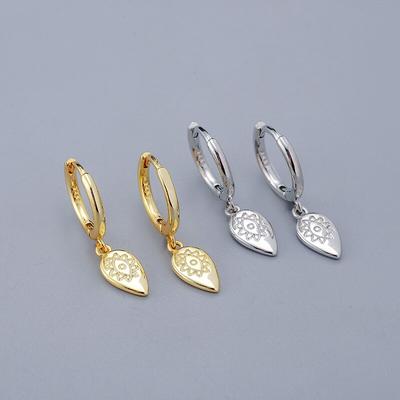925 Sterling Silber Tropfenform Creolen Weiblich Einfache Vintage Goldene Ohrschnalle
