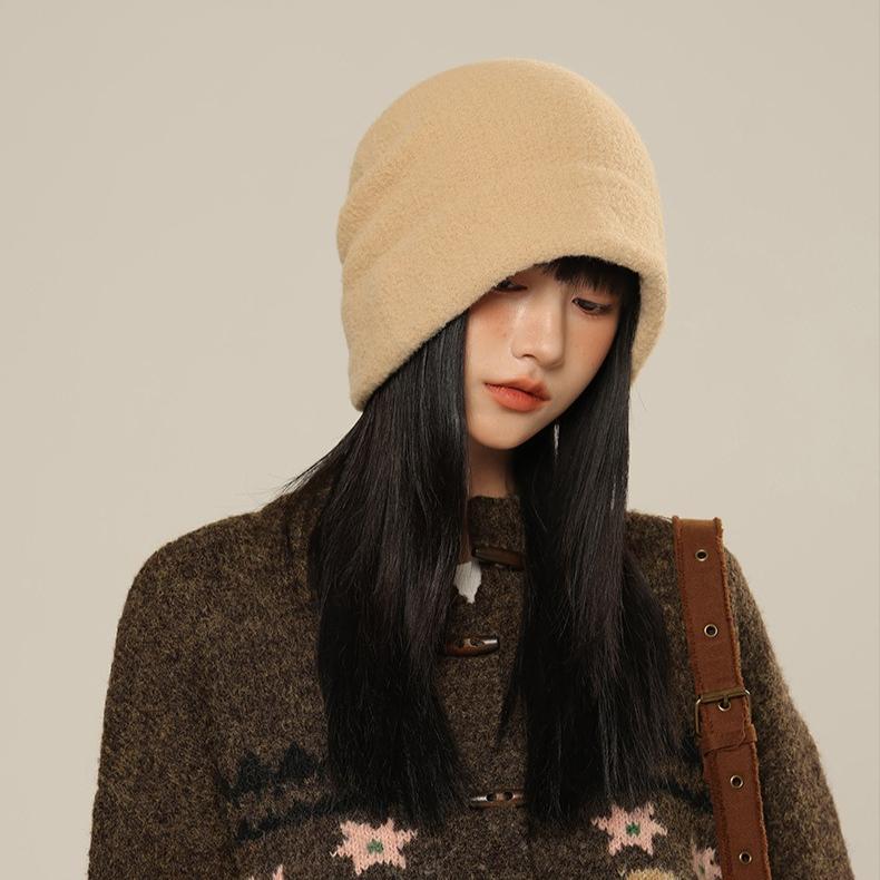 Stacking Hat Autumn and Winter Hat Women's Fleece Ear Protector Warm Cold Hat Knitted Wool Hat