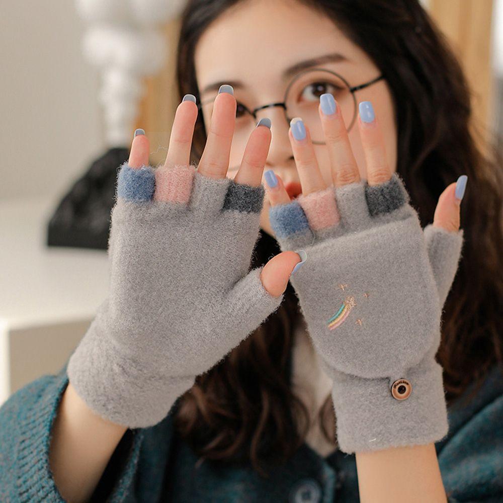 

Fashion Autumn Winter Students Touch Screen Gloves Knitting Mitten Warm Gloves Half Finger Gloves сірий