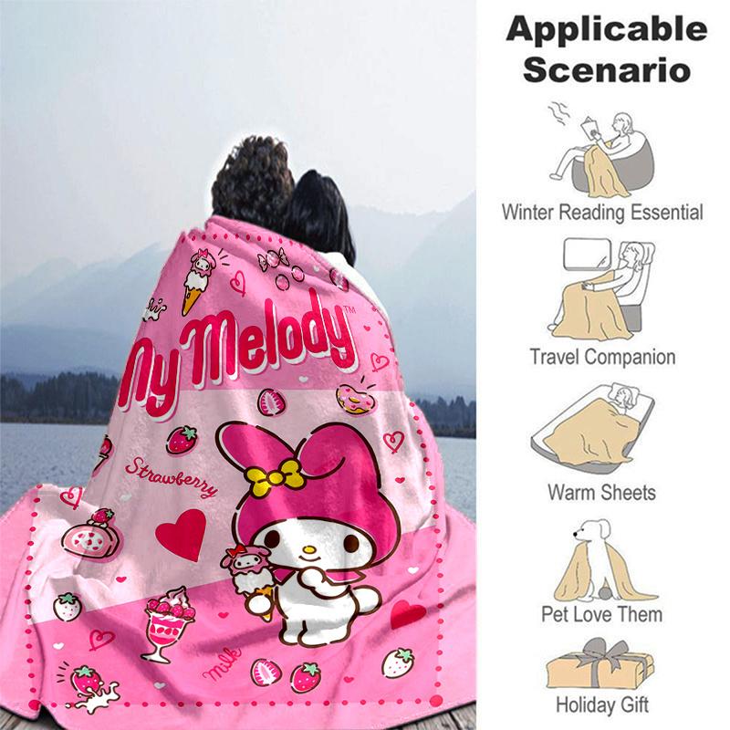 1pc My Melody Strawberry Delight Themed Blanket, Cute Design for Room Decor, Soft Throw Blanket Perfect as Birthday Gift or Housewarming Present, Suit