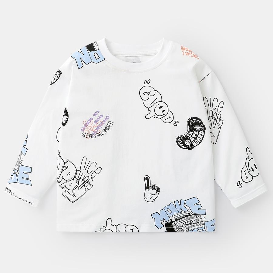 

Хлопковая футболка с длинным рукавом для мальчиков, весна 2025 - Модный детский базовый топ 130 cm белый