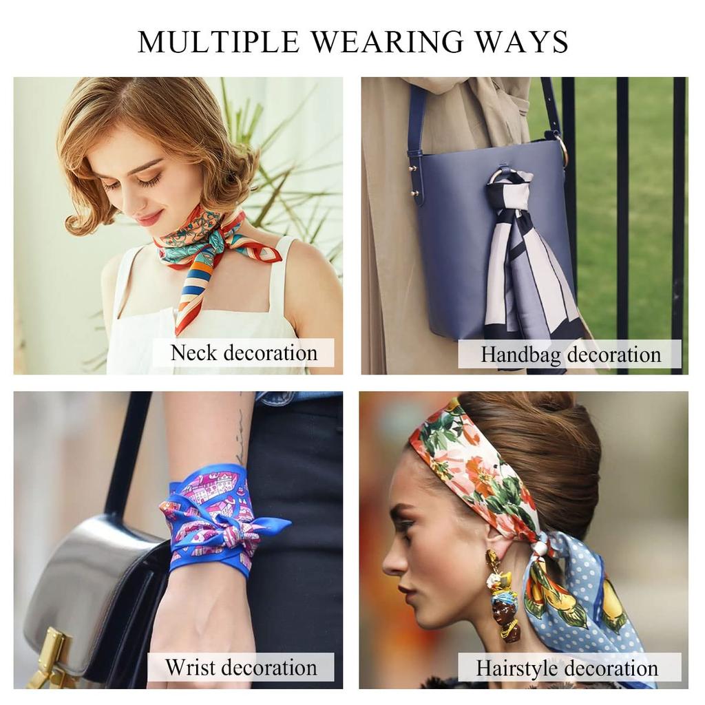 LumiSyne Satin Silk Small Square Floral and Tree Cute Breathable and Decorative Square Neck Hair Bandage Women's Scarf, Scarf, 53x53cm, Nature-Themed