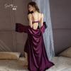 Women's Satin Lace Cutout Deep V Padded Sleep Dress with Robe Lounge Set