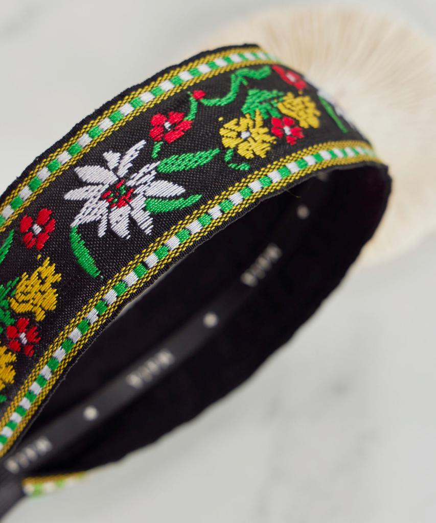 Maia Green Flower Jacquard Hairband - Plain Yellow-Green