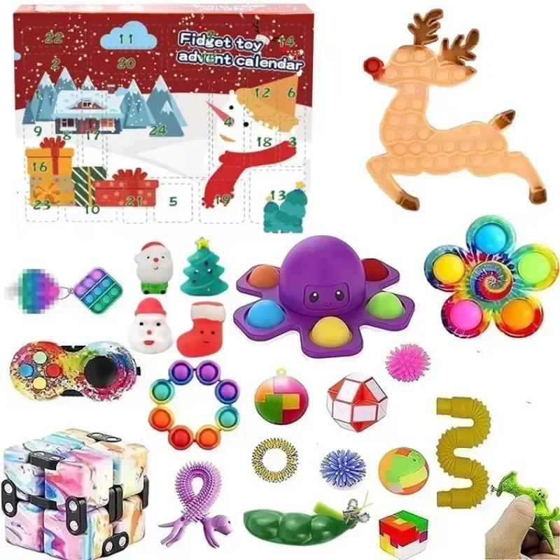 New 24days Christmas Advent Calendar Blind Box Anti Stress Toys Christmas Tree Santa Claus Deer Hat Countdown Calendar Kids Gift