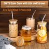 Reusable Glasses with Bamboo Lids and Glass Straw Beer Can Shaped Drinking Glasses Iced Coffee 2 Cleaning Brushes 17oz 4Pc Set