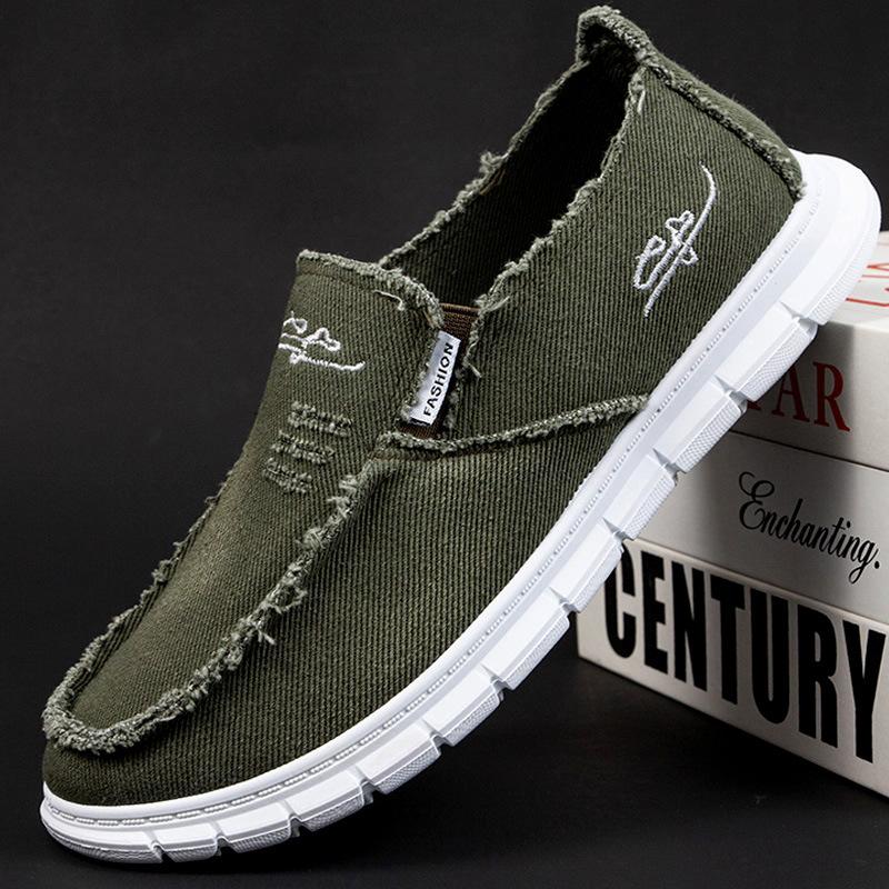 Fashion Men's Washed Fabric Casual Shoes Anti Slip and Wear-resistant Driving Shoes Canvas Shoes