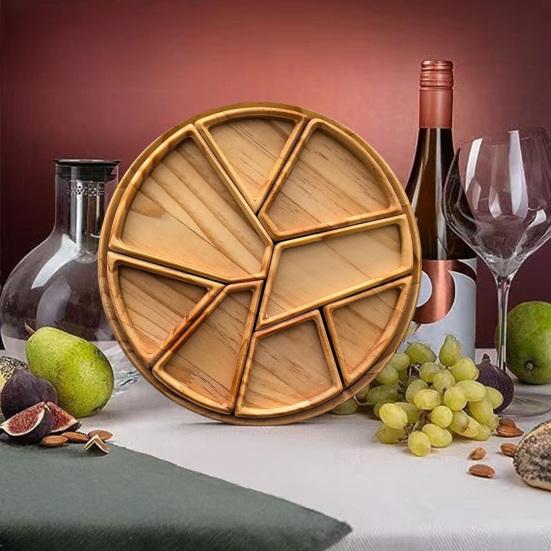 Dřevěný puzzle servírovací podnos s 8 odnímatelnými přihrádkami Ovoce Ořechy Maso Dipy Podnos na jídlo Talíř na koktejlovou párty