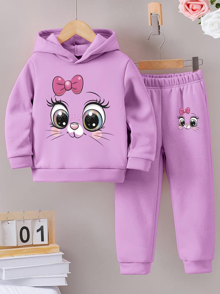 Fall/Winter new casual comfort warm girl's print warm lining hoodie and sweatpants set