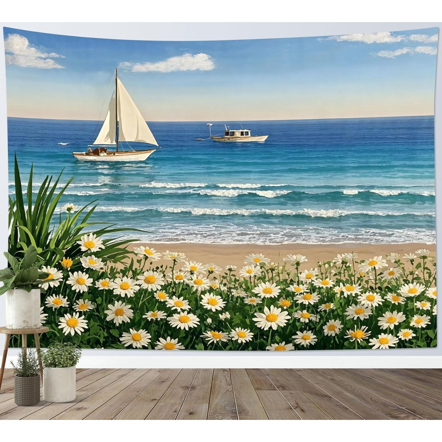 Summer Blue Ocean Wall Tapestry 75x100