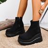 Women's Platform Ankle Boots, British Style Height Increasing Booties, Slimming Mixed Material Boots for Women