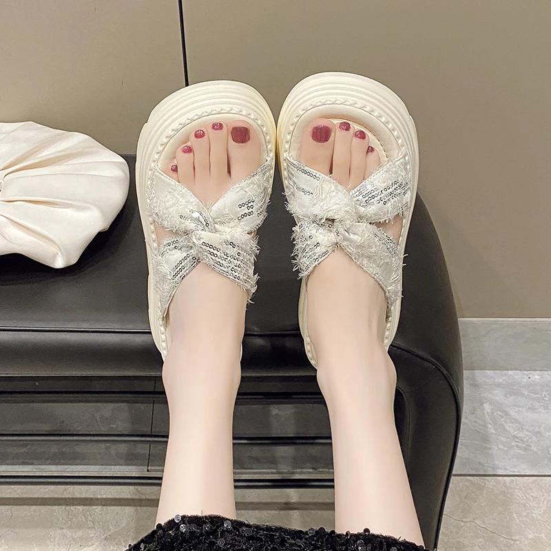 Fashion NEW Casual 8CM Wedge Slippers for Women Summer Non Slip Platform Sandals Woman Open Toe Comfortable Female Chunky Beach Slippers
