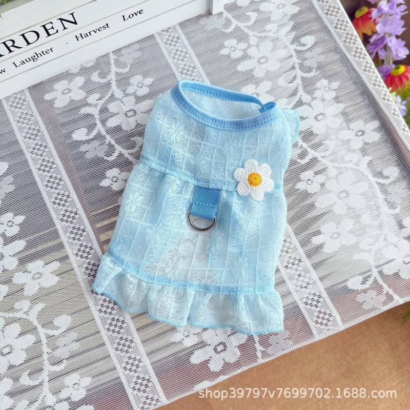 Mesh Dress Dogs Cats Breathable Sleeveless Vest Sun Protection Anti-Shedding Princess Style Bichon