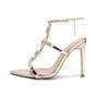 2025 new open-toed pointed gem rhinestone chain patent leather one-word strap sandals women's summer crystal stiletto high heels