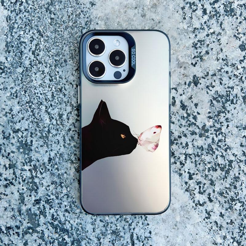 Black Personality Cool Cat Shockproof Phone Case For iPhone 12 11 Pro Max 15 14 13 Pro Max 13 Mini 15 14 Plus Laser Back Covers