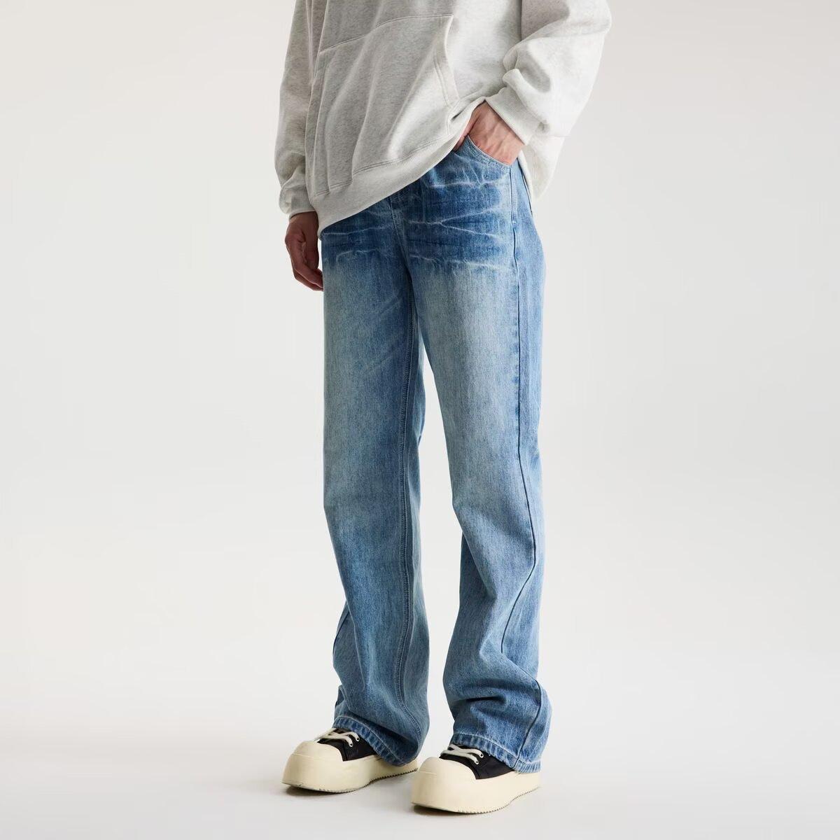 

Мужские джинсы летние с принтом молнии светлые широкие прямые трендовые M синий