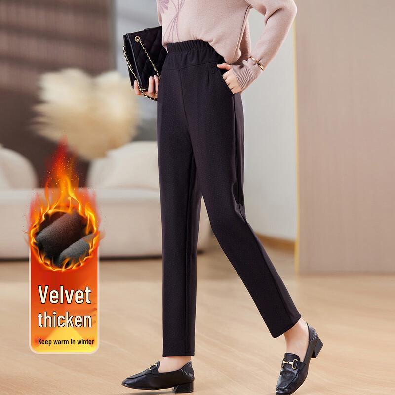 Pasite Mid-Aged Women s Winter Fleece-Lined Casual Pants 3XL