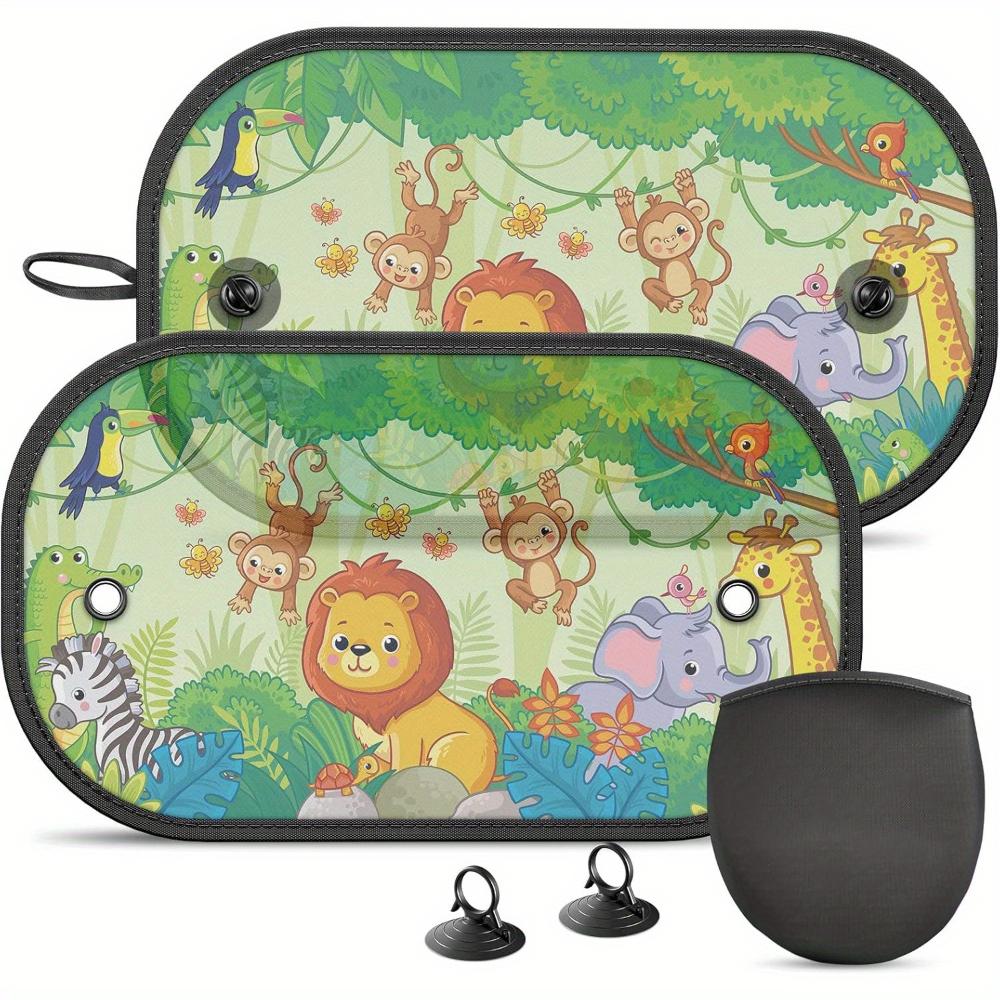 2pcs Cute Cartoon Pattern Car Side Window Sunshade UV Protection Heat Insulation Window Curtains Sun Visors