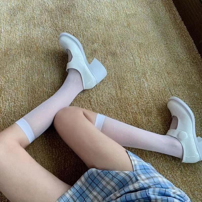 

Женские сексуальные чулки в горошек, гольфы до колена, мягкие нейлоновые эластичные сетчатые, для девочек, Лолита, милые, модные, длинные носки до бедра, черные One Size