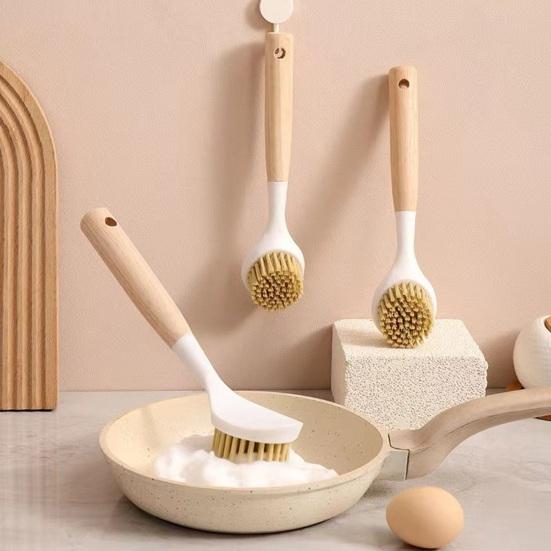 Pot Brush Non-Slip Handle Sturdy Bristles Pot Cleaning Brush Kitchen Sinks Pans Pots Plates Dish Brush with Hanging Loop