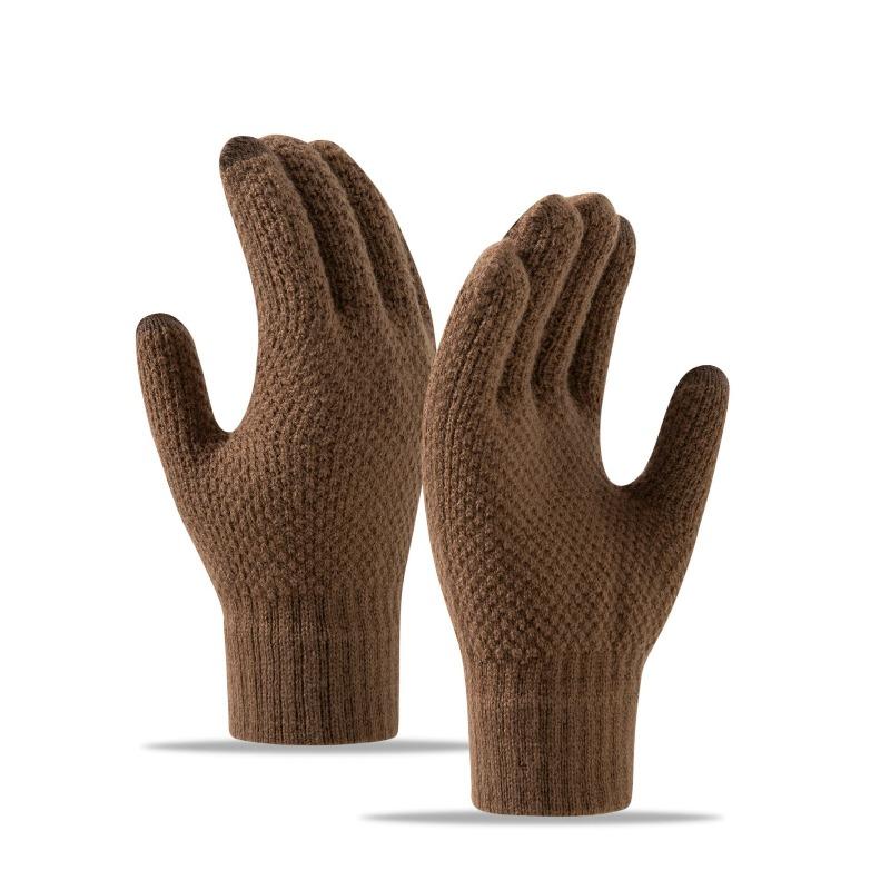 Touch Screen Gloves Winter Warm Knitted Velvet Thickened Windproof Cycling Men and Women Cold-proof Wool Simple Gloves