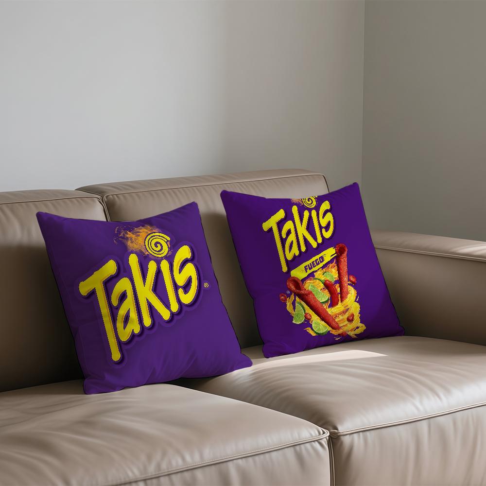Chili-Muster T-Takis Chips Kissenbezug Quadratischer Sofakissenbezug Lässiger Hautfreundlicher Bequemer Kissenbezug