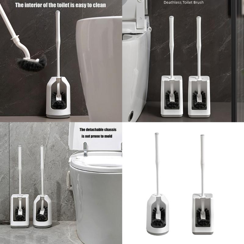 360 Degree Toilet Cleaning Brush Set with Antimildew Storage Stand Curved Design Detachable Handle Bathroom Scrubber