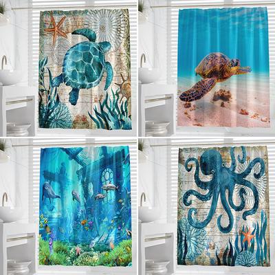 Marine Animals Washable Dirt-Resistant Shower Curtain Shower Head Waterproof Polyester Bath Curtain For Home Decor Accessories