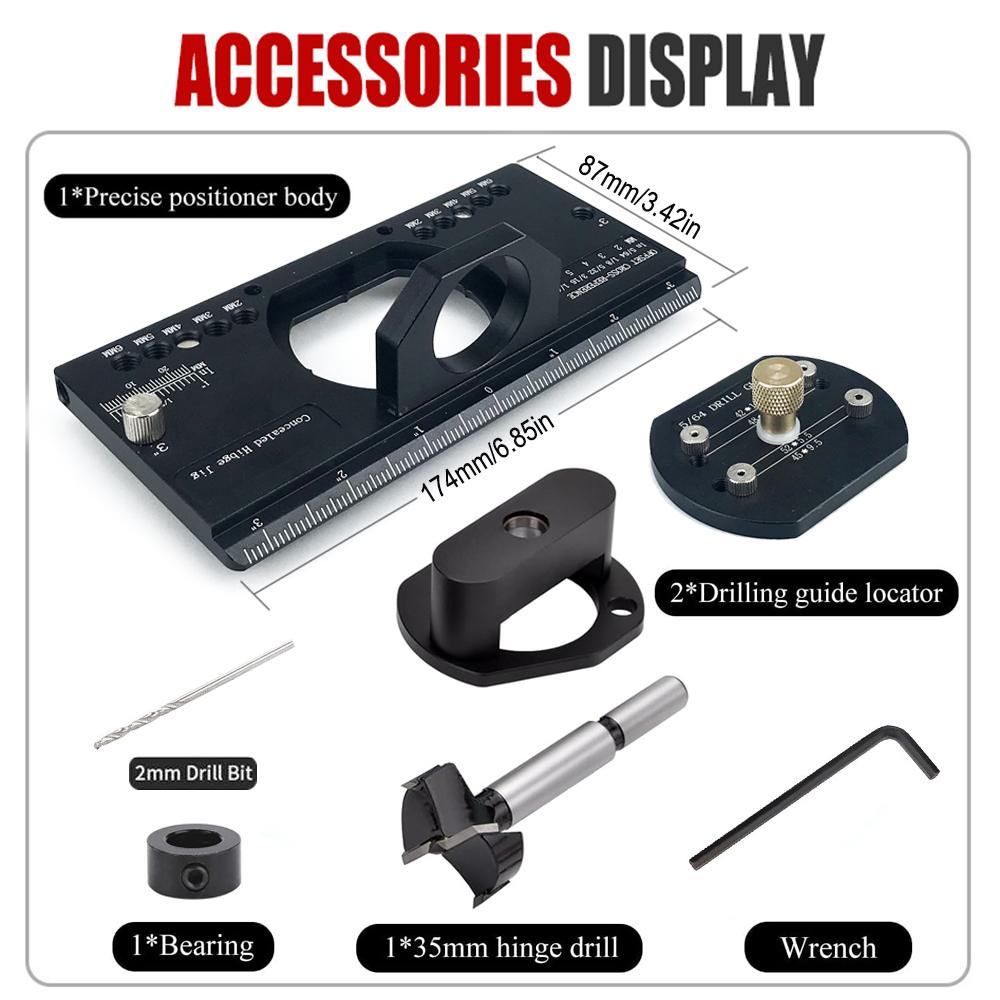 35mm Concealed Hinge Jig Kit Woodworking Hole Drilling Guide Locator Aluminum Alloy Cabinet Hinge Mounting Jig Puncher Template