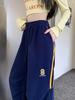 Women's Navy Three-Stripe Wide-Leg Track Pants - Spring/Autumn Casual Loose Fit