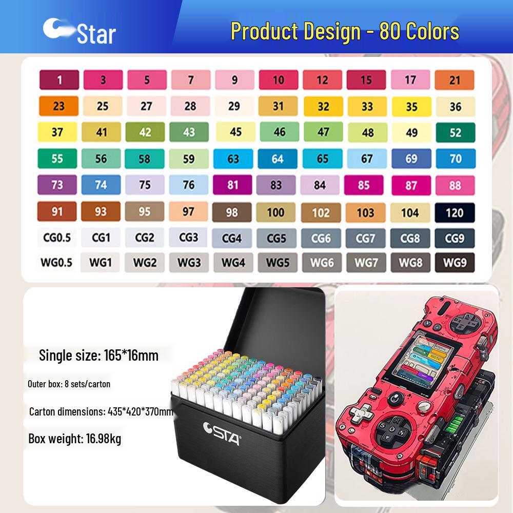 Sta 3212BR 168-Color Soft Tip Oil-Based Anime Markers Set