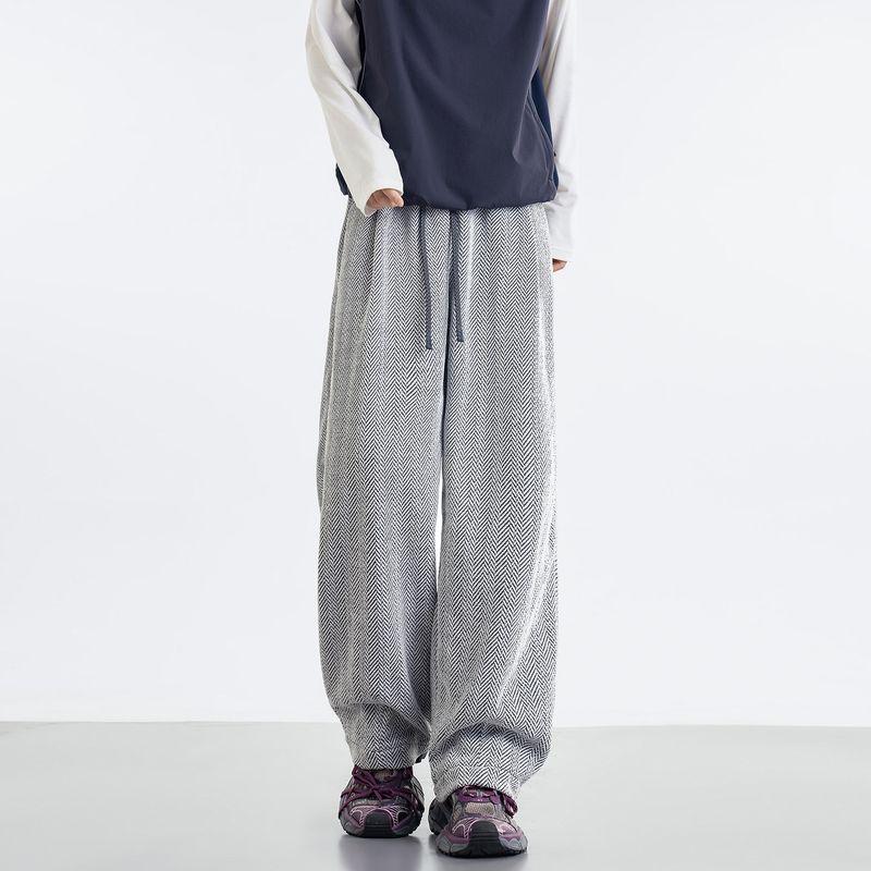 Export Surplus Chenille Silver Thread Casual Pants Trendy Brand Casual Pants Men s Thickened Curved Pants Floor-Length Outdoor Pants White 2XL