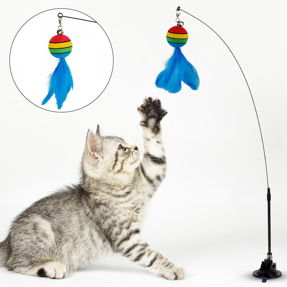 Cat Interactive Toy Funny Feather Ball Teaser Wand Toy with Bell Cat Stick Toy for Kitten Playing Teaser Wand Toy Cat Supplies