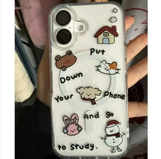 

Creative Animal Snowman Magnetic Case for Apple 17/16/15/14 Pro Max with Touch Buttons Apple 15 Pro