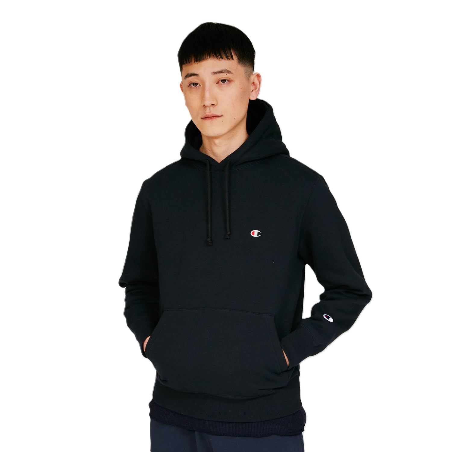 

Champion Long Sleeve Hooded Sweatshirt with Men s One-Point Logo, Black, C3-W105Z чёрный