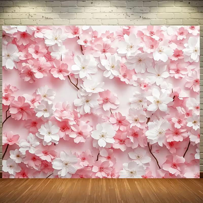 

2D Flat Cherry Blossom Backdrop Pink White Sakura Photo Background 47.2x31.5inch/120*80cm