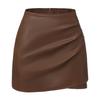 Women's Casual Ruched Faux Leather Mini Skirt High Waisted Asymmetrical Hem A-line Dressy Wrap Skort Shorts for Women Fall Casual Work PU Short Skirts