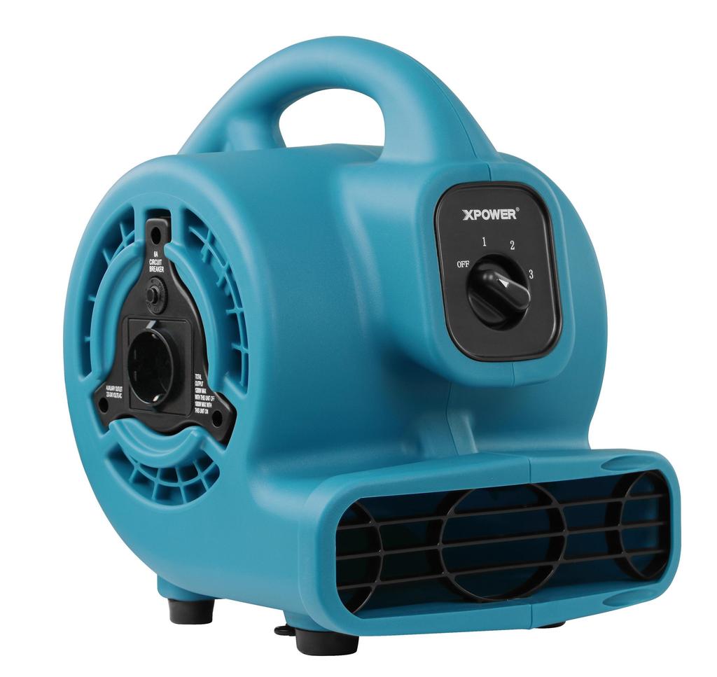 Vloerblazer XPOWER P-80A Mighty Air Mover met Stopcontacten, Tapijtdroger, Vloerdroger 3 snelheidsinstellingen, 4-hoek droogposities