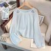 Knitted Shirt for Women Solid Color Hollow Round Neck Top Thin Long Sleeve Pullover Shirts
