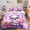 Purple Glitter Koala Bedding Set Bedding Duvet Cover Set Duvet Cover Pillowcases (1 * Duvet Cover 2 * Pillowcases, Without Duvet Insert)